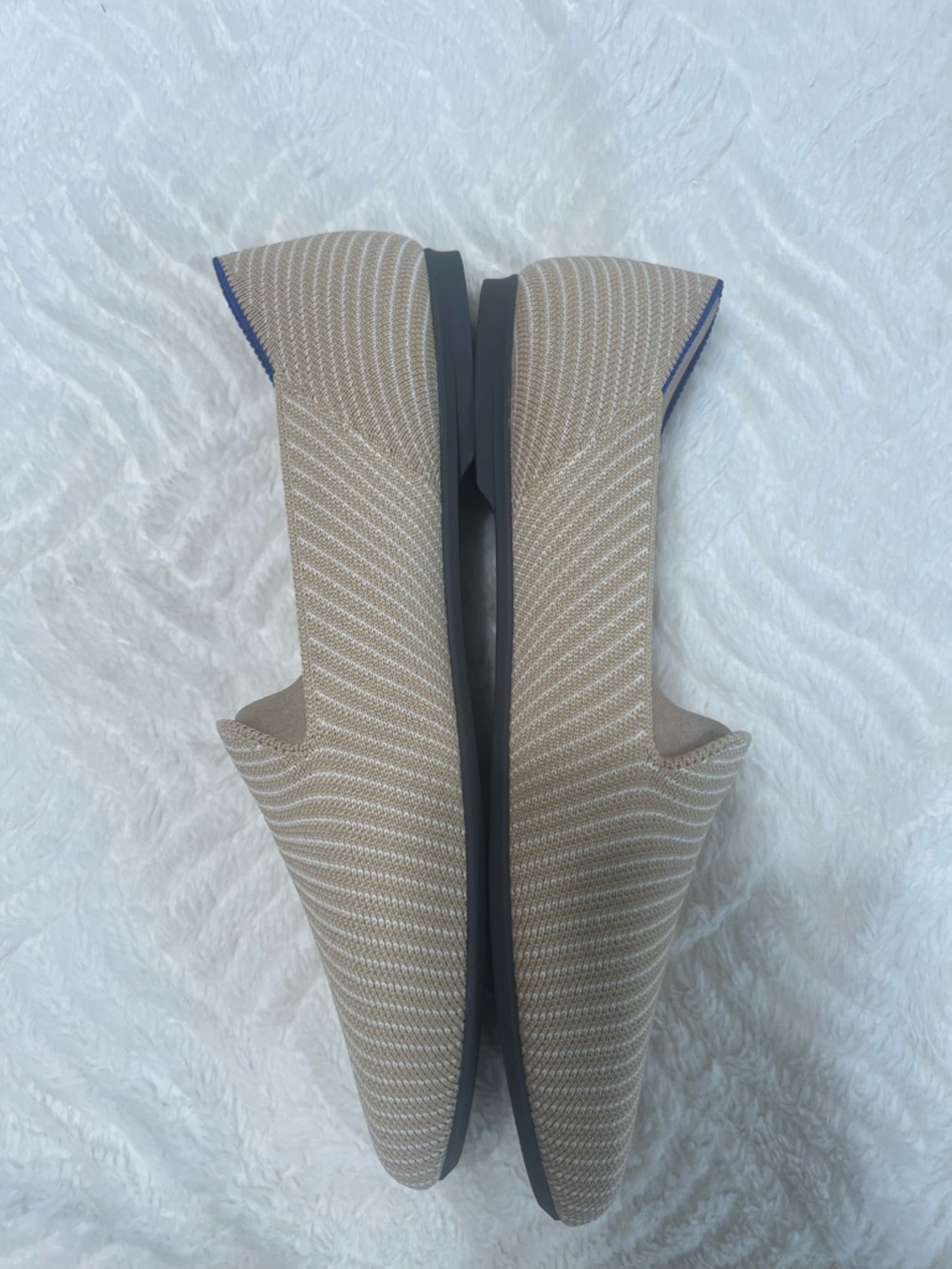 Rothy's Beige Knit Flats with Blue Heel Trim - Picture 8 of 15